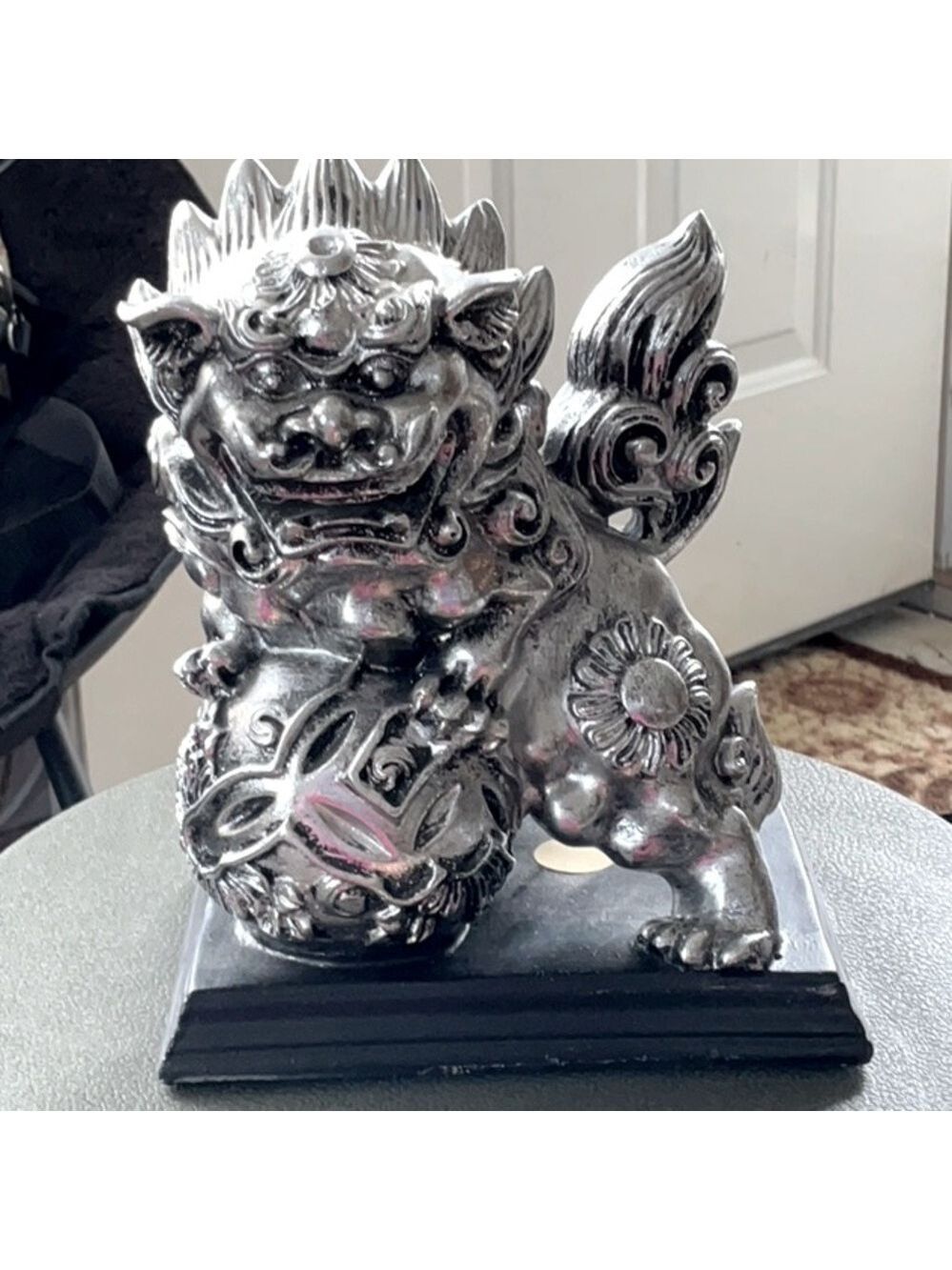 Vintage Silver Gargoyle Black Stand